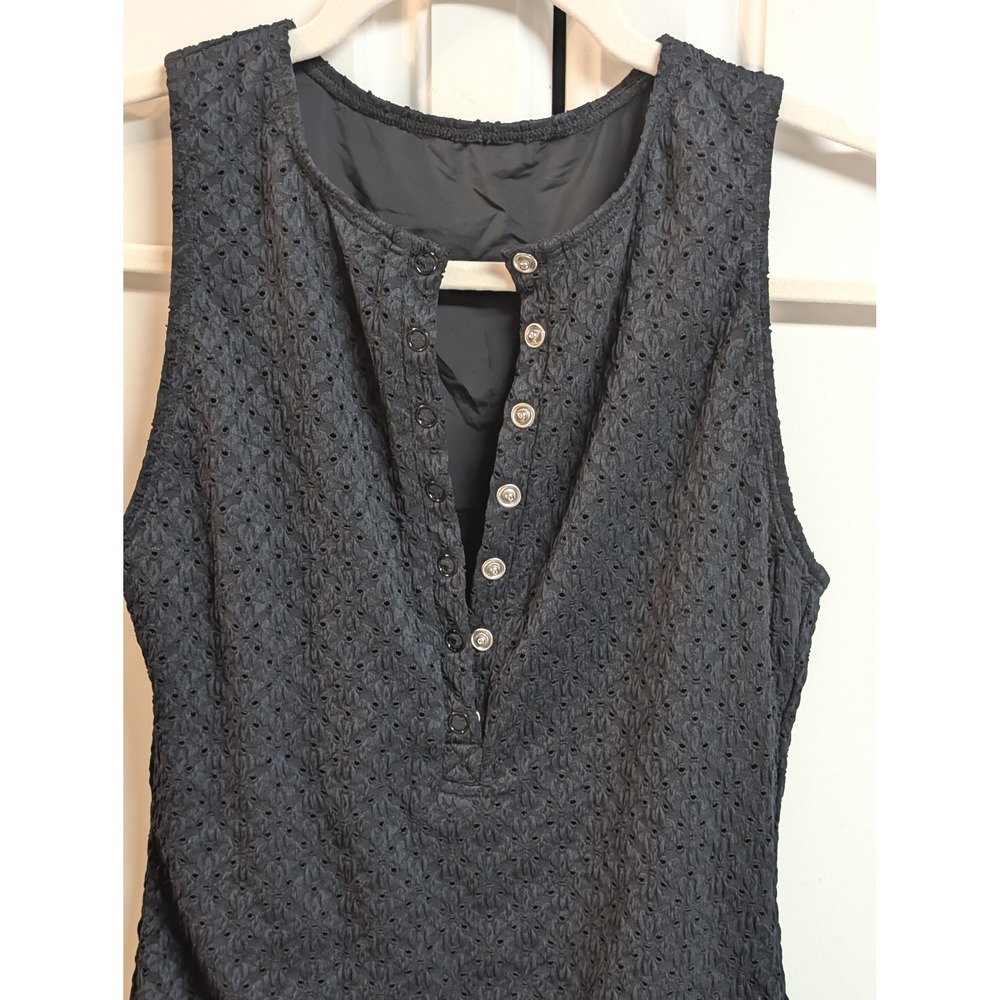 Andie Swim The Malibu Eyelet One Piece Swimsuit Black Henley Snap Front Approx S - Picture 6 of 12